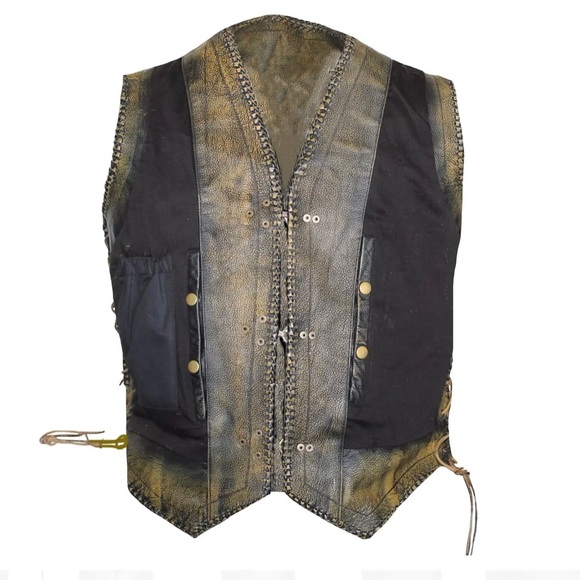 MEN’S MOTORCYCLE CLASSIC SIDE LACES BUCKLED BROWN CONCEALED CARRY LEATHER VEST - Picture 7 of 8